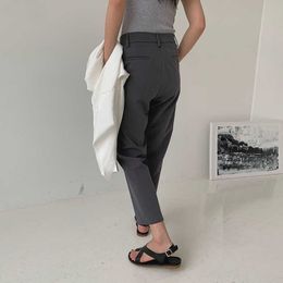 Women's Spring Black Suit Pants Female Fashion Solid Color High Waist Slim Vertical Smoke Pipe Loose 210607