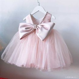 Children Clothing Girls Dress Backless Sleeveless Big Bow Pink Tutu Summer Wear Kids Princess Wedding Birthday Christmas Dresses Q0716
