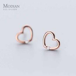 100% 925 Sterling Silver Rose Gold Color Hearts Clear CZ Stud Earrings for Women Fashion Wedding Jewelry Bijoux 210707