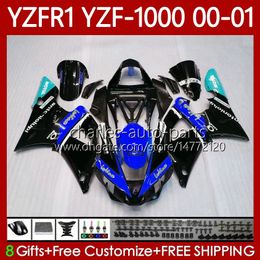 Bodywork Kit For YAMAHA YZF-1000 YZF-R1 YZF1000 YZFR1 00 01 02 03 Body 83No.163 YZF Black blue R1 1000CC 2000-2003 YZF 1000 CC R 1 2000 2001 2002 2003 Motorcycle Fairing