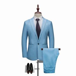 Men Suit Fashion Solid Casual Slim Fit 2 Pieces Mens Wedding Suits Male Plus Size 3XL Jacket Coat Pant