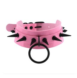 Chokers Fashion Pink Leather Choker Black Spike Necklace For Women Metal Rivet Studded Collar Girls Party Club Chockers Gothic Accessory