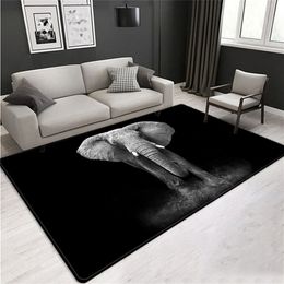 Elephant 3D Mats For The Floor Large Animal Carpet For Living Room Nordic Luxury Style Black Carpet Home Decor Bedroom Rug 210301