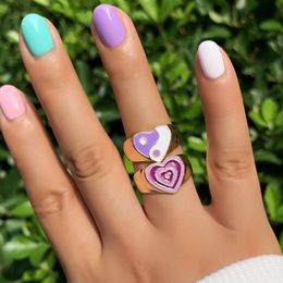 Cluster Rings Korean Fashion Lovely Heart Enamel For Women Vintage Shaped Yinyang Metal Stacking Ring Set Y2K Jewellery Gifts