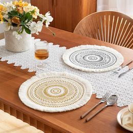 Mats & Pads Boho Farmhouse Printed Kitchen Table Decorative Coffee Dining Cotton Woven Placemats Fancyoung Dish Mat High Quality