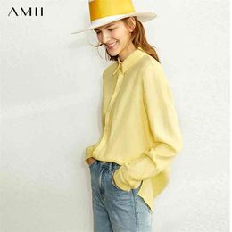 Minimalism Spring Linen Solid Shirt Women Causal Lapel Single-breasted Loose Tops 1024 210527