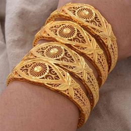 4Pcs/set 24K Dubai Gold Color Bangles for Women Ethiopia Bangles&Bracelets Africa Saudi Arabia wedding jewelry Party gift 210918