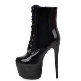 Stilettos Heels Women Sexy Women High Heel Shoes Solod Colour Fashion Female 16cm Heel Ankle Boots Lace Up Party Prom Footwear Y1209