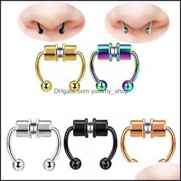 nose ring with piercing UK - & Studs Body Jewelrymagnetic Fake Nose Rings For Women Men Stainless Steel Horseshoe Clip On Ring Non Piercing Jewelry Drop Delivery 2021 Xr
