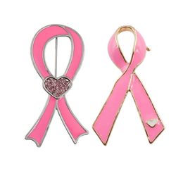 20pcs/lot Bling Jewelry Fashion Breast Cancer Awareness Metal Enamel Pink Ribbon with Heart Brooch Pin