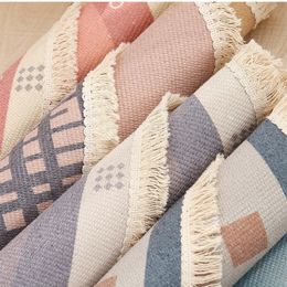 Modern national style round Carpet For Living Room Bedroom retro Cotton Linen Tassels Rug Tapestry Mat Home Decoration 210301