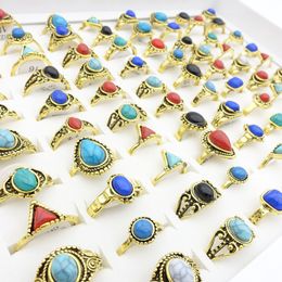 Wholesale 100pcs/Lot Bohemian Rings for Women Mix Styles Golden Plated Imitation Stone Fashion Jewelry Party Gifts Finger Joint Bands Size 16-19mm
