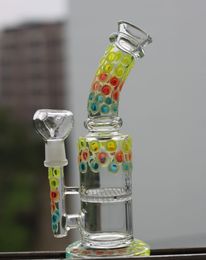 Yellow Bee glass bong 8.5 Inches hookah tall heady thick water pipe inline perc dab oil rig bongs heavy big wax pink beaker pipes