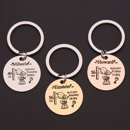 Round Baby Keychain Personalized Name Date Of Birth Weight Time Height For Newborn Commemorate Exclusive Key Ring Charm Gifts