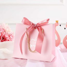 10pcs Originality Pink High-Quality Paper Candy Box Tote Bag Packaging Wedding Favours Birthday Party Supplie 210724