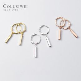 Hoop & Huggie Colusiwei Fashion 3 Color Classic 925 Sterling Silver Geometric Rectangle Stick Earring For Women Fine Jewelry Student Gift