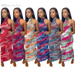 Women Printed Long Dresses 2021 Summer Sexy Sleeveless Vest Solid Color Skinny Stretchy Bodycon Pencil Dress Clubwear Plus Size