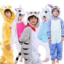 Kigurumi Unicornio Kids Pajamas Unicorn Jumpsuit Children Winter Homewear Boys hooded Flannel Onesies Girl Panda Overall 211130
