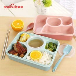5 grid Lunch Box Microwavable Bento Box Leak-Proof Portable Food Container Storage Box for Kids Soup Bowl and Spoon Large Size 211108
