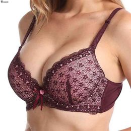 Beauwear Sexy Push Up Bras for Women 85 90 95 100 B C Cup Thick Padded Underwear for Girls 3/4 Cup Plunge Bra Female Lingeries 210728