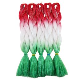 Synthetic Braiding Hair Bulk With Glitter Tinsel 24Inch 100G Ombre Jumo Braids Hair Extensions Christmas Color