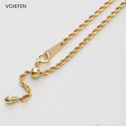 Chains VOJEFEN Pure 18K Gold Italian 2.2mm Diamond-Cut Braided Rope Chain Necklace For Men Women With Water Drop Pendant