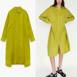 Women Spring Oversized Shirt Dress Za Long Sleeve Pleated Asymmetric Loose Dresses Woman Button Up Vintage Midi Dress 210602