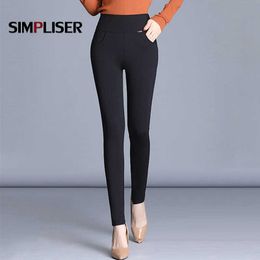 2020 Women High Waist Pencil Pants Fleece/No Fleece Warm Trousers Female Velvet Trousers Big Sizes white black Stretch Leggings Q0801