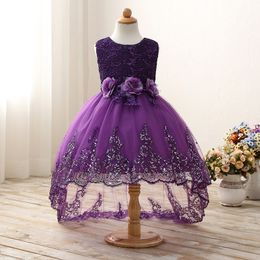 High quality princess dress girls wedding graduation gown purple children flower dress vestido de festa infantil menina 210303