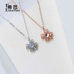 S925 Silver Clover Necklace Girl's Clavicle Chain Korean Sweet Lucky Grass Inlaid with Moonstone Pendant