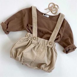 Autumn Baby Girls Boys Clothing Sets Long Sleeve Cotton T-shirt+ Jumpsuit Overall Toddler Baby Girls Boys Clothes Suit 211021