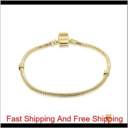 1Pcs Drop Shipping Gold Bracelets Snake Chain Fit For Pandora Golden Bangle Bracelet Women Children Gift 64Iff 2Jhuf