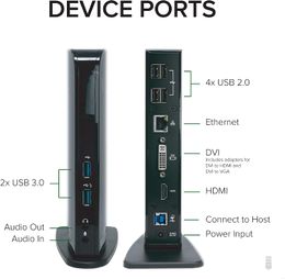 -USB 3.0 Universal Laptop Docking Station Dual Monitor para Windows e Mac (Dual Video: HDMI e DVI / VGA / HDMI, Gigabit Ethernet, Áudio, 6 Portas USB)