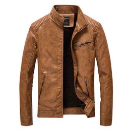 2021 Mens PU Leather Jacket Fleece and Thicken Male Coats Motorcycle Clothing Men Warm Mens Streetwear Pilot Leather Jacket Y1122
