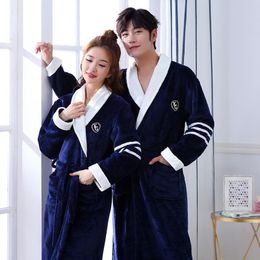 Men's Thermal Underwear Couple Men Women Warm Super Soft Flannel Coral Fleece Bath Robe Kimono Bathrobe Male Dressing Gown Robes