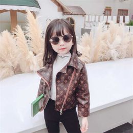 90-130CM Kids Boys Girls PU Leather Jacket Vintage Retro Motorcycle Jackets Autumn Winter Coat Zipper Tops Lapel with Front Pocket Outwear Boutique Clothing G98D546