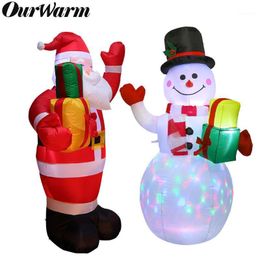 OurWarm Christmas Inflatable Greeting Snowman Santa Claus 5ft Giant Blow Up Toy Garden Yard Decoration With LED Light