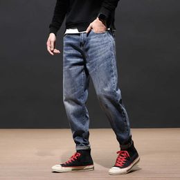 Japanese Vintage Fashion Men Jeans High Quality Retro Blue Loose Denim Harem Pants Streetwear Designer Wide Leg Baggy Trousers