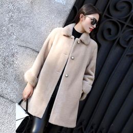 Women's Fur & Faux Female Mink Collar Sheep Shearling Coats Winter Jacket Women Real Wool Coat Korean Long Jackets MY