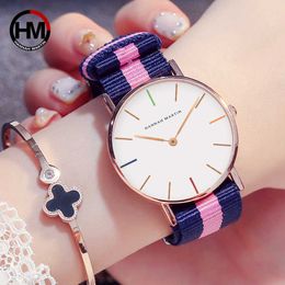 Japan Quartz Movement Ladies Watch Fashion Casual Women Bracelet Top Brand Nylon Strap Pink Simple Waterproof Wristwatch 36mm 210527