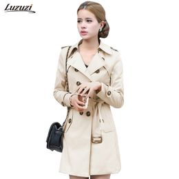 Luzuzi Trench Coat For Women Double Breasted Belt Slim Fit Long Spring Coat Casaco Feminino Abrigos Mujer Autumn Outerwear Z505 201103