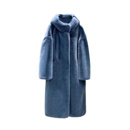 Autumn Winter Korean Faux Fur OverCoat Women's Long Sleeve Thickened Loose Hooded Warm Jacket Female Plus Size 210607