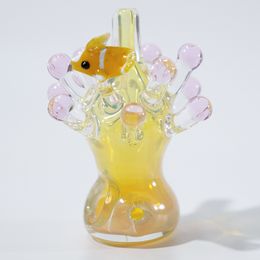 gift glass Spoon Pipe high coral and goldfish artwork Hand pipes smoking wholesale Coloured tobacco packet mini bubbler