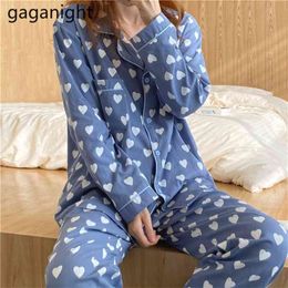 Fashion Love Print Pyjamas Set Cottom pjs For Women Pyjamas Long Sleeve Pijama Mujer Casual Loungewear Night suit 2pcs 210601