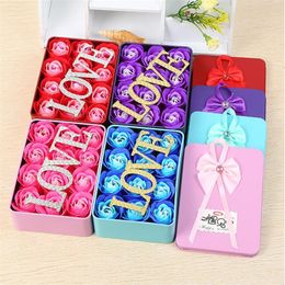 12pcs Soap Flower Gift Essential Bath Body Petal Soap Scented Rose Flowers with Tinplate Box Birthday Mother's Day Gift