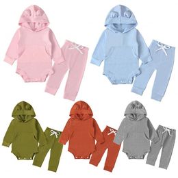 kids clothes Girls boys Solid color outfits infant Hooded romper Tops+pants 2pcs/sets 2021 Spring Autumn baby Clothing Sets