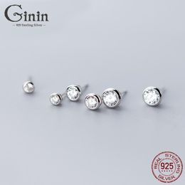 Stud Ginin Real 925 Sterling Silver Earrings For Women Simple Personality Shiny Zircon Sweet Elegance Birthday Party Ear Jewelry