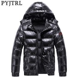 PYJTRL Bright Leather Winter Men's Jacket Casual Parka Outwear 211204