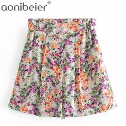 Flowers Print Summer Fashion Women Casual Beach Loose Shorts Folds Detail High Waist Female Wide Leg Bottoms 210604