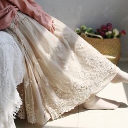 Eugen Yarn Skirt French Long Skirt Ankle Retro Double Mesh Yarn Loose Embroidery A-Line skirt 210303